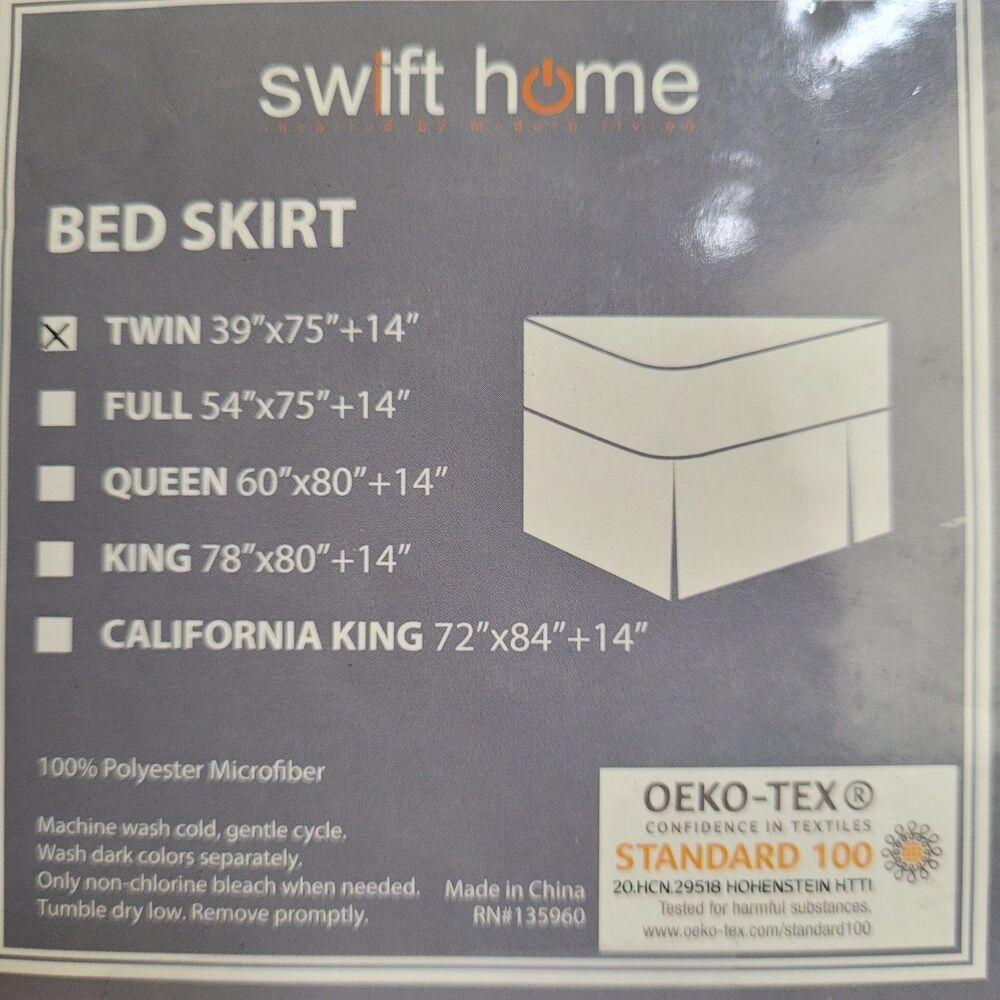New Twin Size Swift Home Basics Pleated Microfiber 14-inch Drop Bed Skirt 39x75 - Picture 2 of 3